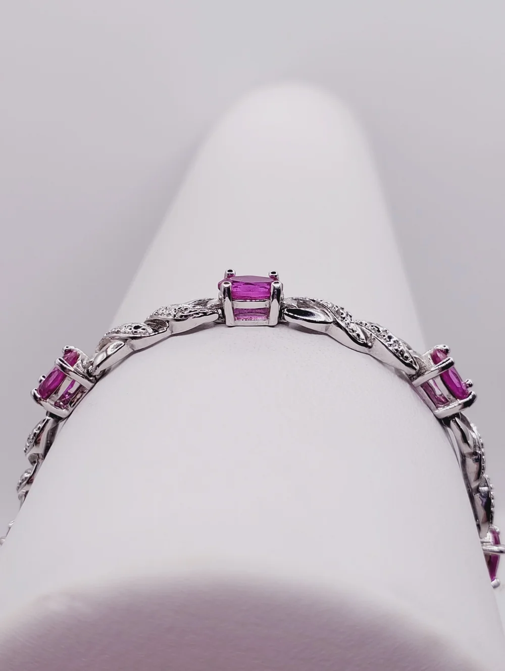 4 Carat Pink Sapphire & Diamond Accent - 925 Sterling Silver Twist Bracelet